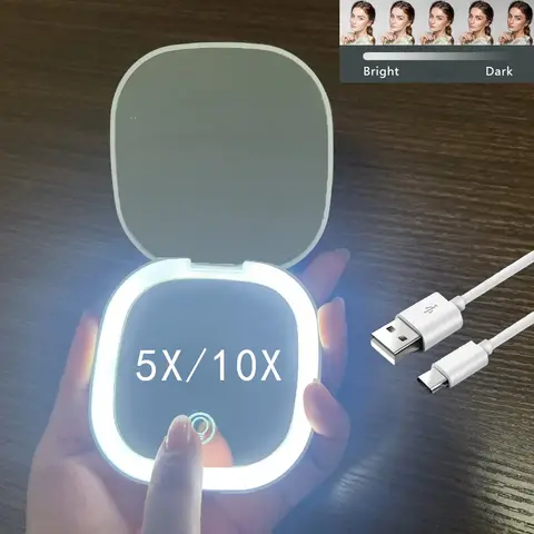 Pocket LED mirror with 10x zoom